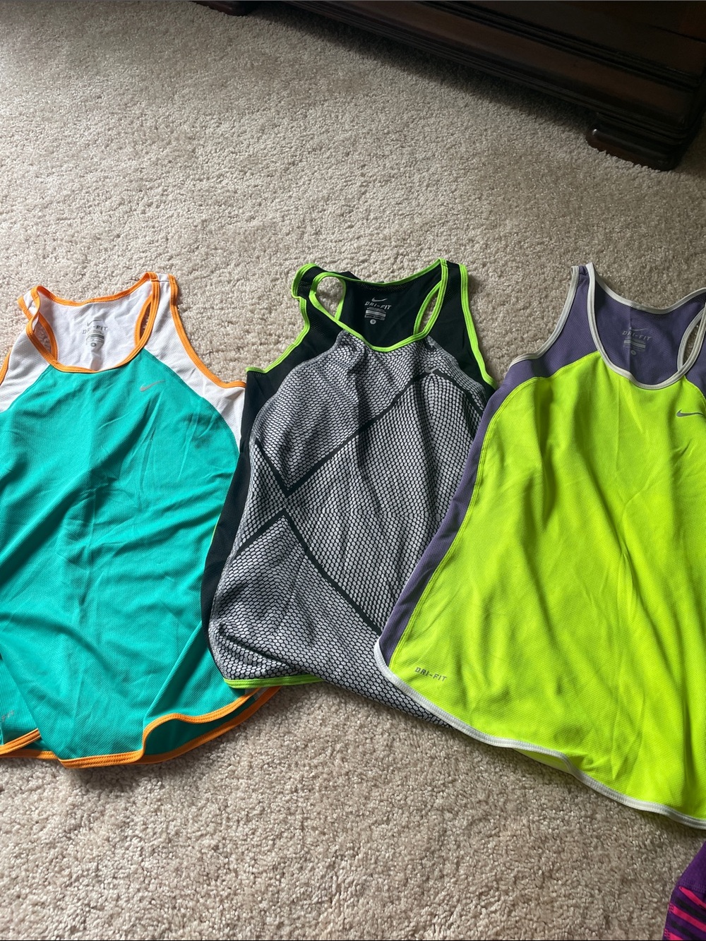 Nike Women’s Tank Tops - Teal/Orange, Black/Neon Green, Lime/Purple